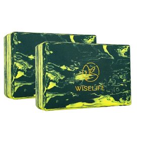 wiselife green marble yoga block | yoga brick (set of 2, extra large size), high density premium eva foam material, soft surface for balance, support & performance, yoga props (green marble)