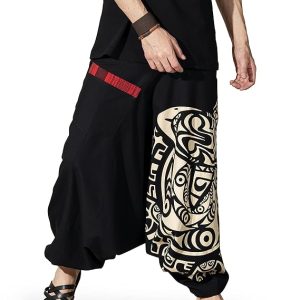 the veshti company printed harem pants for men's cotton hippie style baggy boho yoga pajama pant with pocket